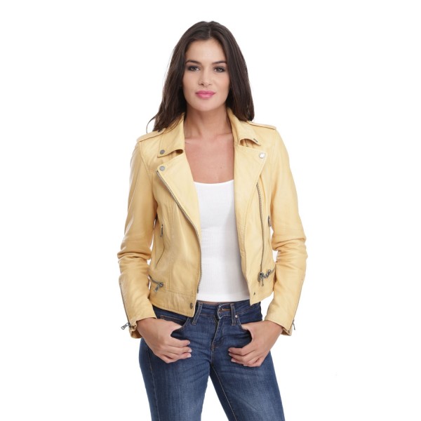alt="BLOUSON CUIR FEMME OAKWOOD SIDONIE JAUNE CLAIR"